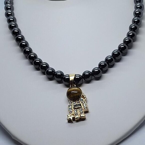 New, Yellow Tigers-Eye and Simulated Diamond, Spaceman Pendent, 20 Inches - Picture 6 of 8